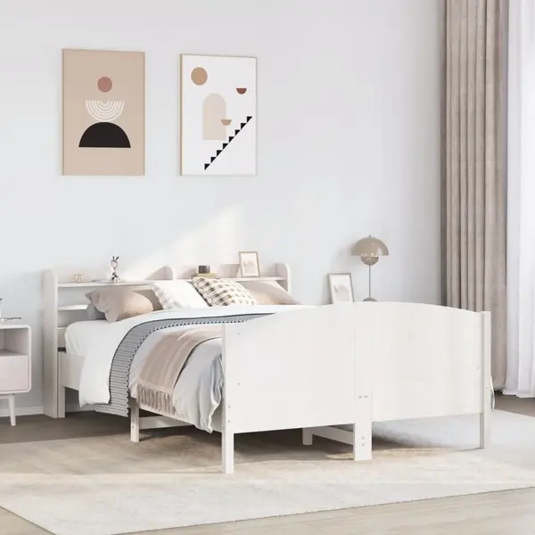 Gossi cadru de pat fara saltea, alb, 140x200 cm, lemn masiv pin