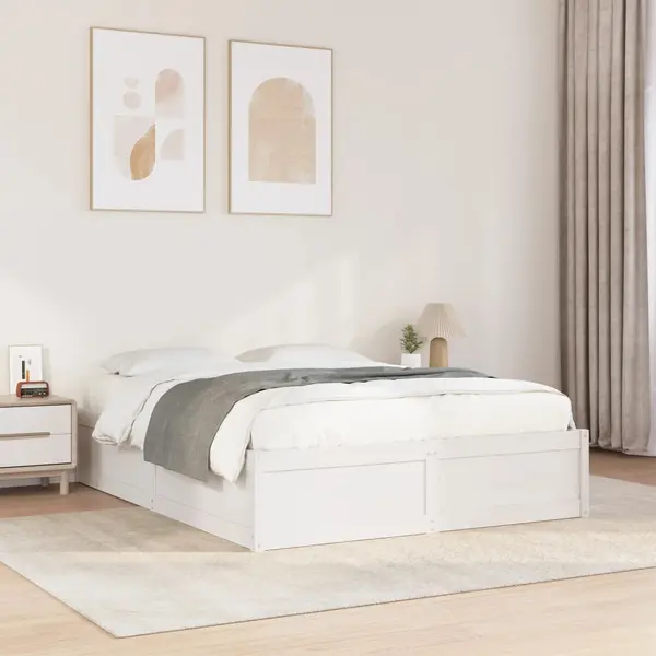 Gossi cadru de pat fara saltea, alb, 140x200 cm, lemn masiv pin