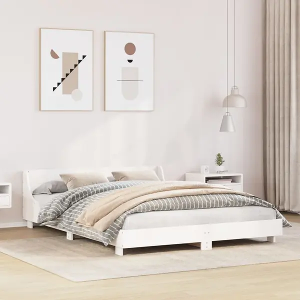 Gossi cadru de pat fara saltea, alb, 140x200 cm, lemn masiv pin