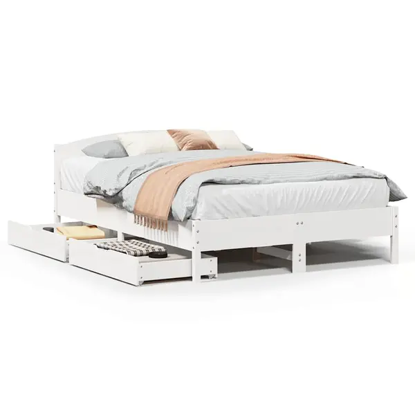 Gossi cadru de pat fara saltea, alb, 140x200 cm, lemn masiv pin