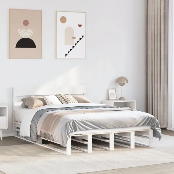 Gossi cadru de pat fara saltea, alb, 140x200 cm, lemn masiv pin
