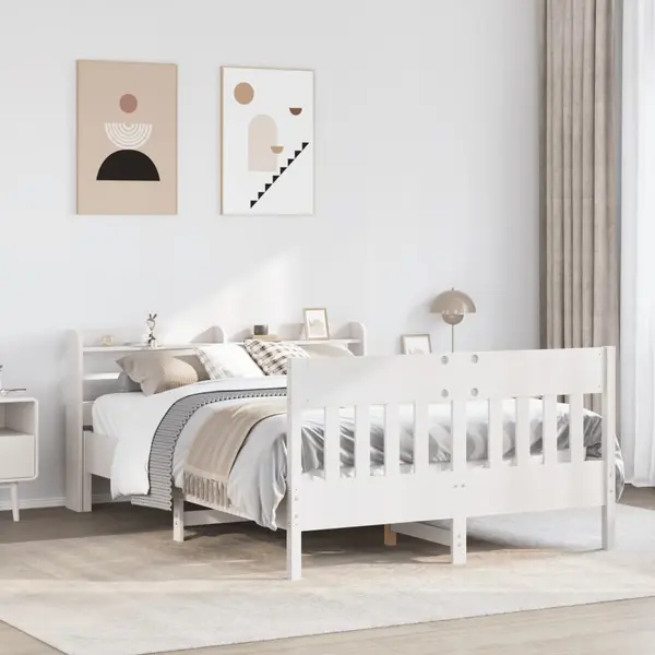 Gossi cadru de pat fara saltea, alb, 140x200 cm, lemn masiv pin