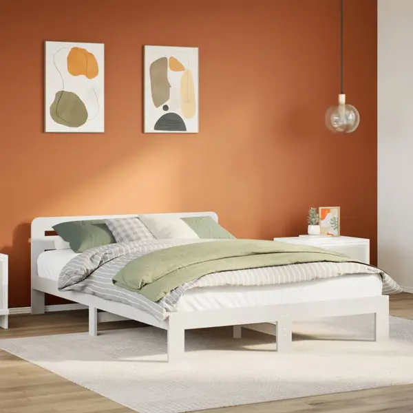 Gossi cadru de pat fara saltea, alb, 140x200 cm, lemn masiv pin