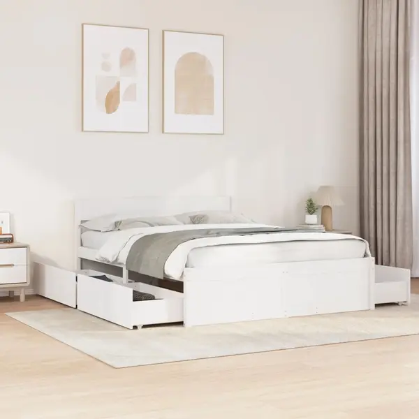 Gossi cadru de pat fara saltea, alb, 140x200 cm, lemn masiv pin