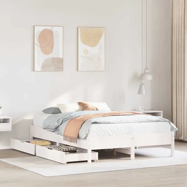 Gossi cadru de pat fara saltea, alb, 140x200 cm, lemn masiv pin