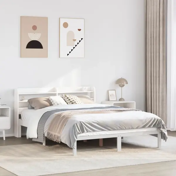 Gossi cadru de pat fara saltea, alb, 140x200 cm, lemn masiv pin