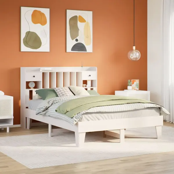 Gossi cadru de pat fara saltea, alb, 140x200 cm, lemn masiv pin