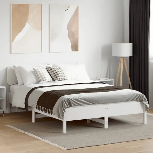 Gossi cadru de pat fara saltea, alb, 150x200 cm, lemn masiv pin