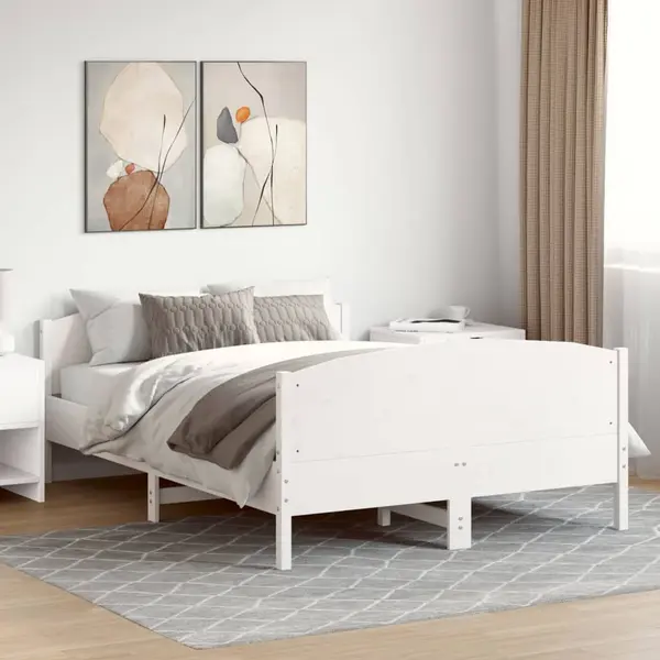 Gossi cadru de pat fara saltea, alb, 150x200 cm, lemn masiv pin
