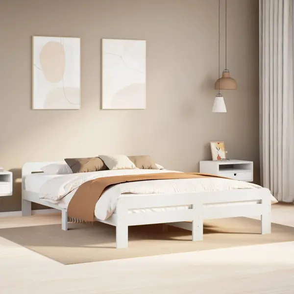 Gossi cadru de pat fara saltea, alb, 150x200 cm, lemn masiv pin