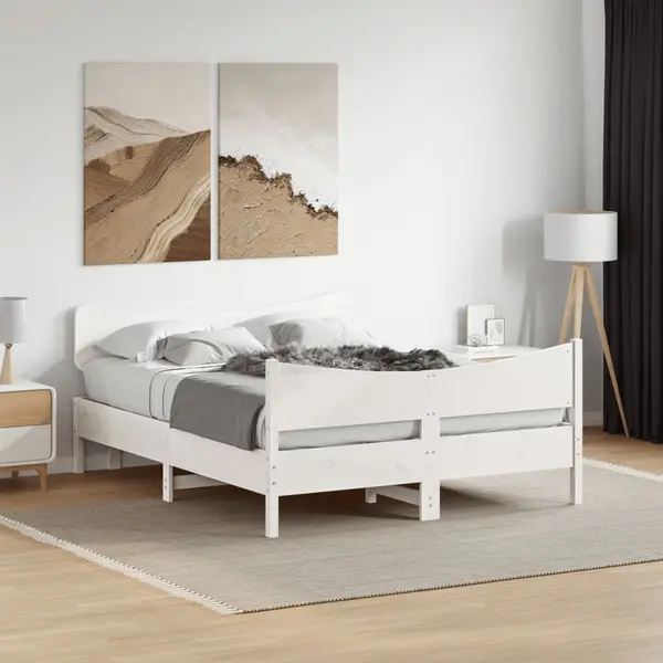 Gossi cadru de pat fara saltea, alb, 150x200 cm, lemn masiv pin