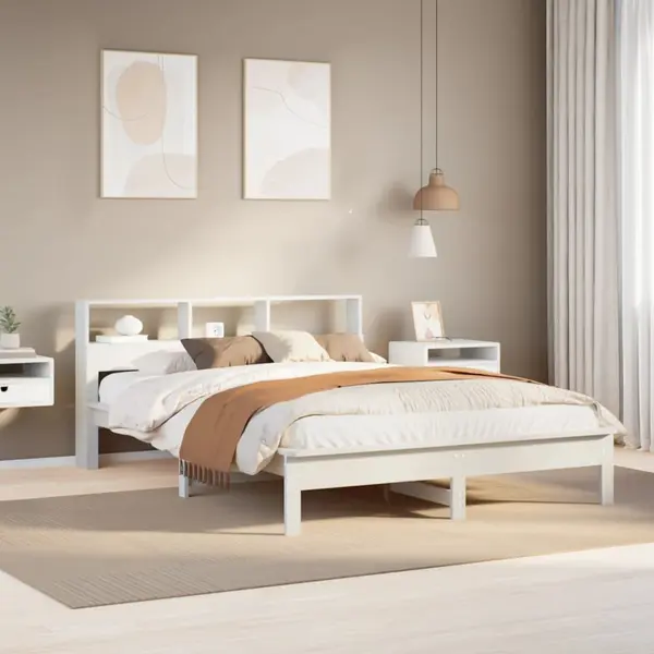 Gossi cadru de pat fara saltea, alb, 150x200 cm, lemn masiv pin