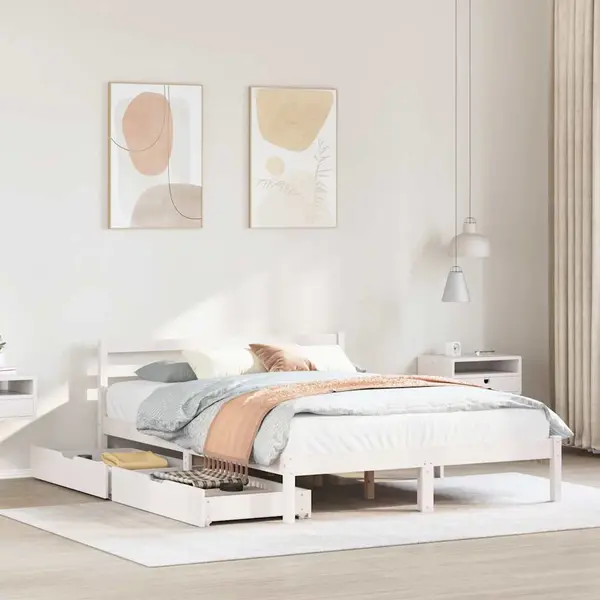 Gossi cadru de pat fara saltea, alb, 150x200 cm, lemn masiv pin