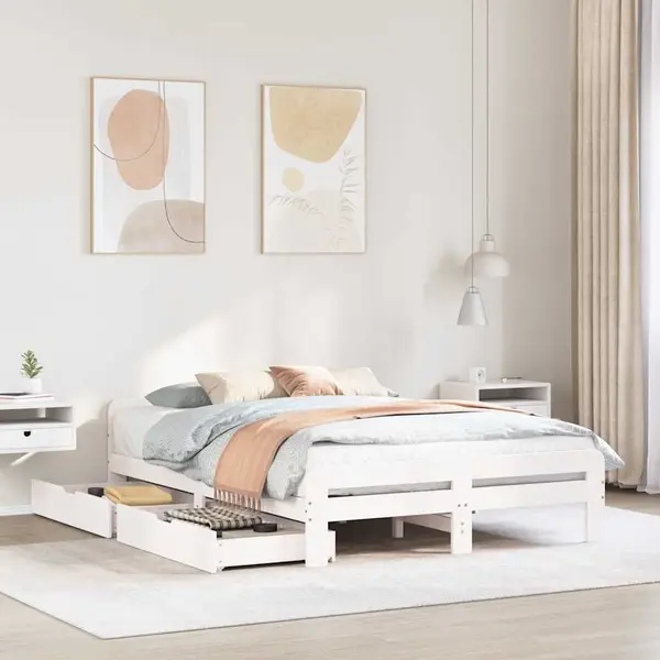 Gossi cadru de pat fara saltea, alb, 150x200 cm, lemn masiv pin