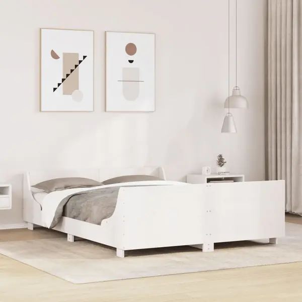 Gossi cadru de pat fara saltea, alb, 150x200 cm, lemn masiv pin