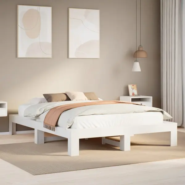Gossi cadru de pat fara saltea, alb, 160x200 cm, lemn masiv pin