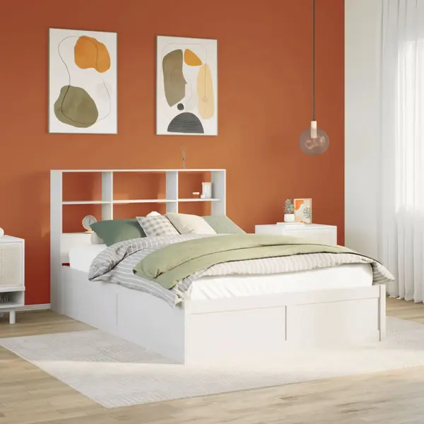 Gossi cadru de pat fara saltea, alb, 160x200 cm, lemn masiv pin