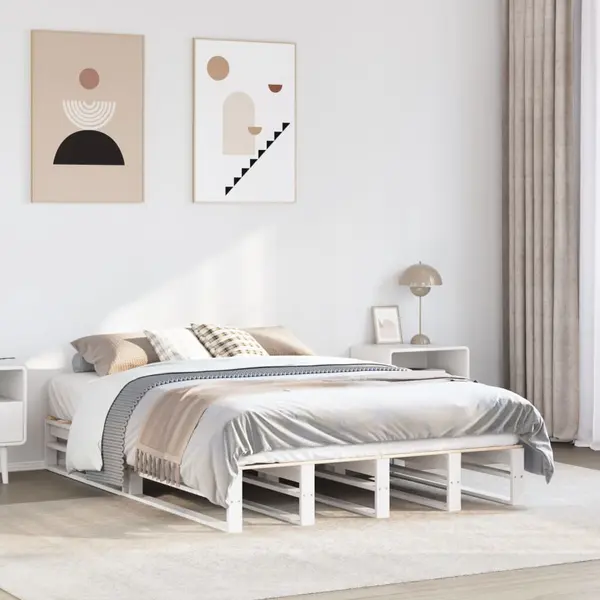 Gossi cadru de pat fara saltea, alb, 160x200 cm, lemn masiv pin