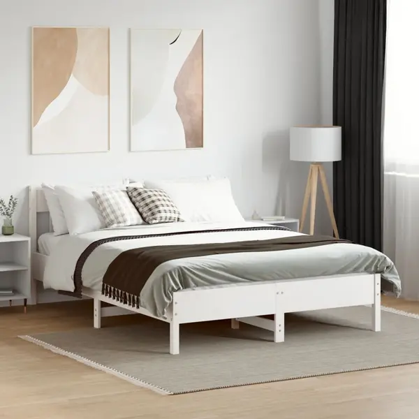 Gossi cadru de pat fara saltea, alb, 160x200 cm, lemn masiv pin