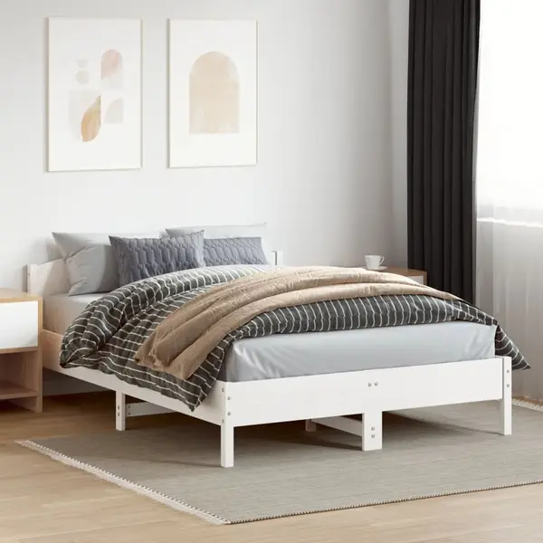 Gossi cadru de pat fara saltea, alb, 160x200 cm, lemn masiv pin