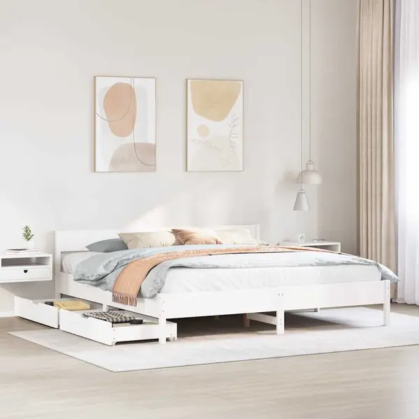 Gossi cadru de pat fara saltea, alb, 160x200 cm, lemn masiv pin