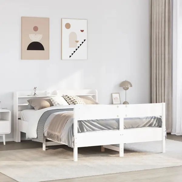 Gossi cadru de pat fara saltea, alb, 160x200 cm, lemn masiv pin