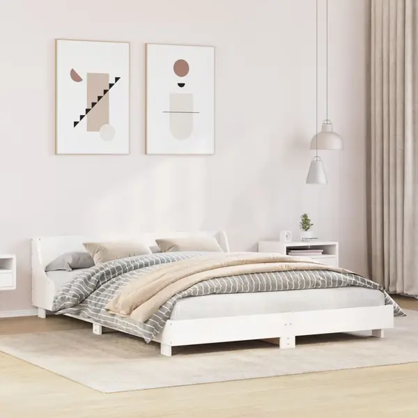 Gossi cadru de pat fara saltea, alb, 160x200 cm, lemn masiv pin