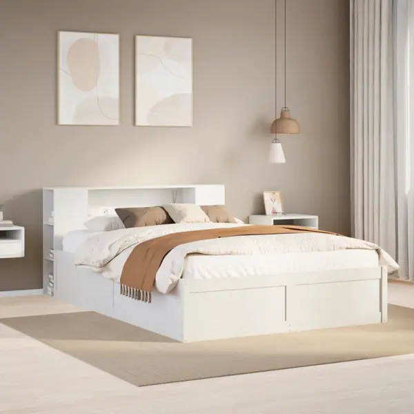 Gossi cadru de pat fara saltea, alb, 160x200 cm, lemn masiv pin