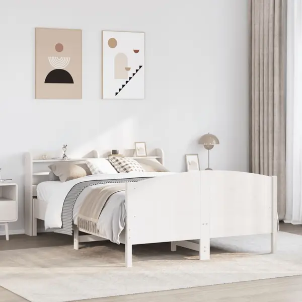 Gossi cadru de pat fara saltea, alb, 160x200 cm, lemn masiv pin