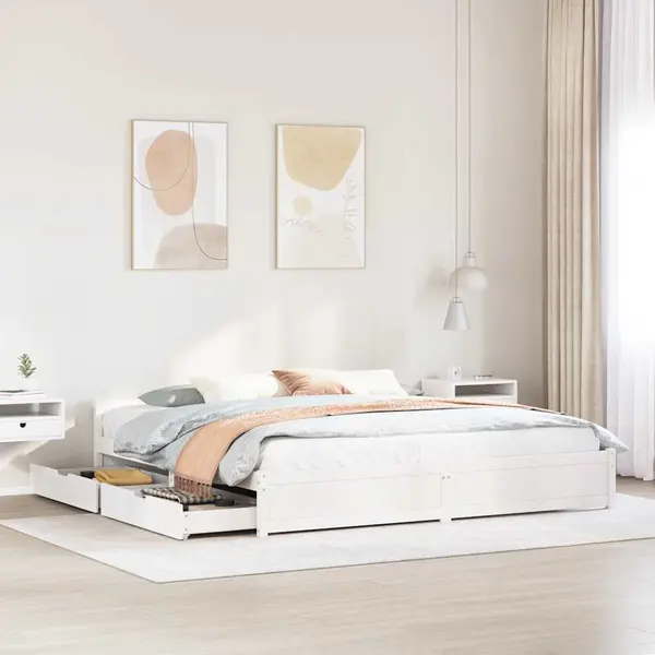 Gossi cadru de pat fara saltea, alb, 160x200 cm, lemn masiv pin