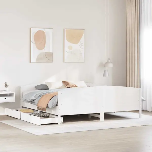 Gossi cadru de pat fara saltea, alb, 160x200 cm, lemn masiv pin