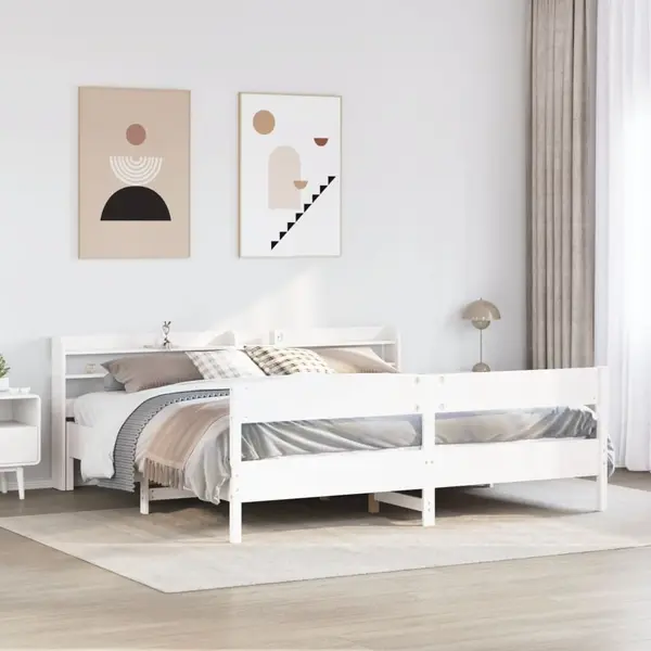 Gossi cadru de pat fara saltea, alb, 180x200 cm, lemn masiv pin