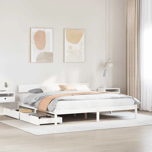 Gossi cadru de pat fara saltea, alb, 180x200 cm, lemn masiv pin