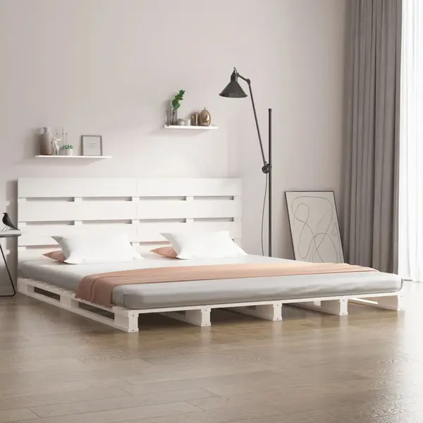 Gossi cadru de pat fara saltea, alb, 180x200 cm, lemn masiv pin