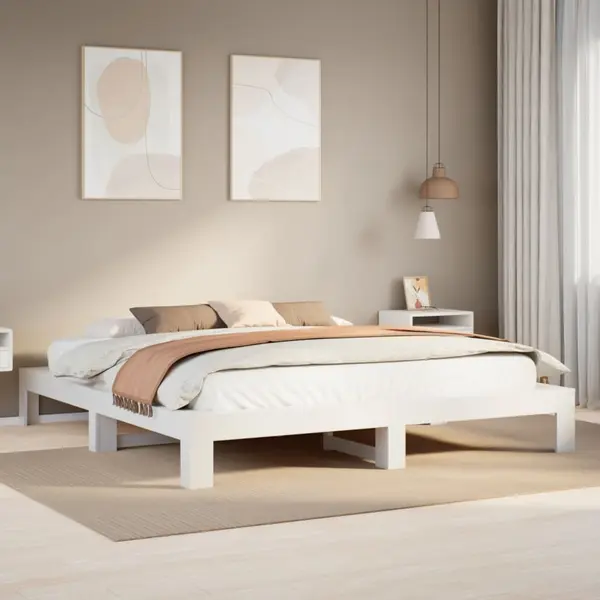 Gossi cadru de pat fara saltea, alb, 180x200 cm, lemn masiv pin