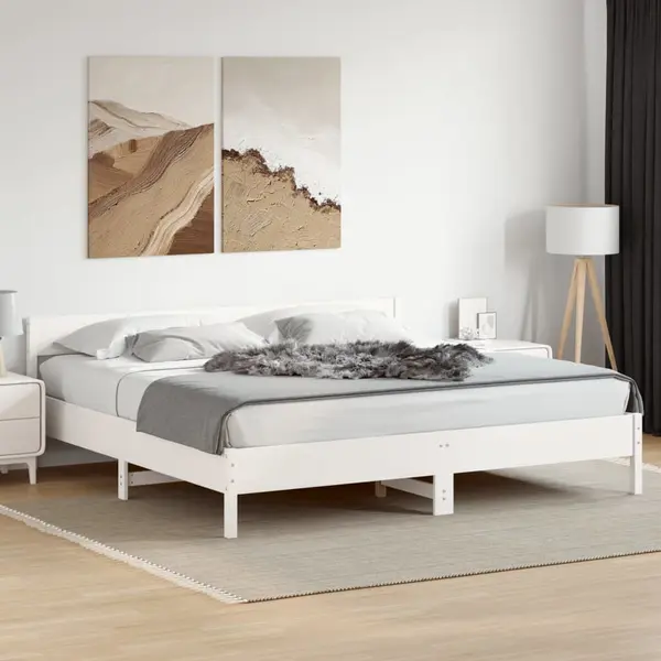 Gossi cadru de pat fara saltea, alb, 180x200 cm, lemn masiv pin