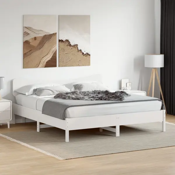 Gossi cadru de pat fara saltea, alb, 180x200 cm, lemn masiv pin