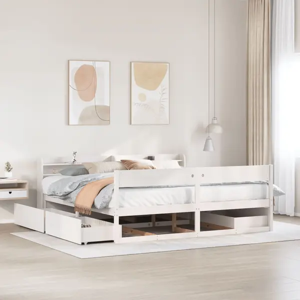 Gossi cadru de pat fara saltea, alb, 180x200 cm, lemn masiv pin