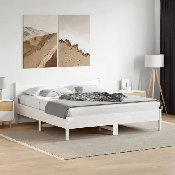 Gossi cadru de pat fara saltea, alb, 180x200 cm, lemn masiv pin