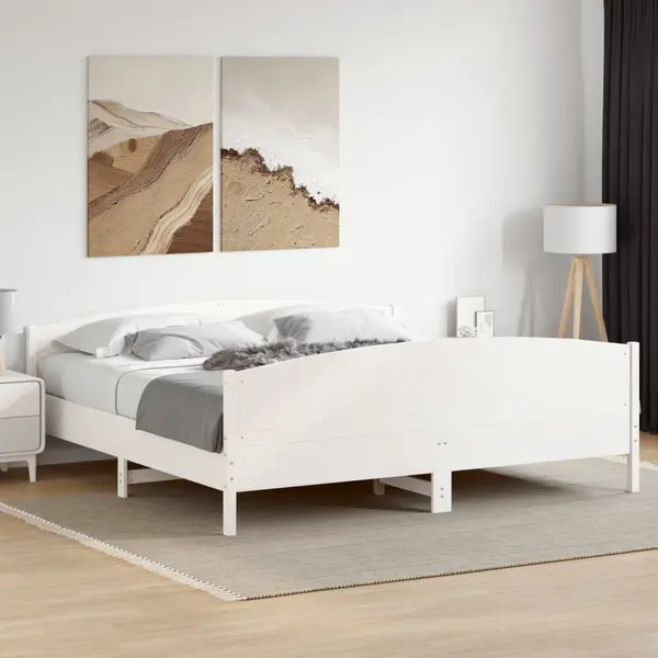 Gossi cadru de pat fara saltea, alb, 180x200 cm, lemn masiv pin