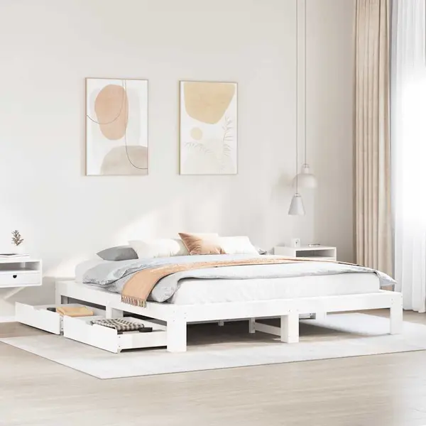 Gossi cadru de pat fara saltea, alb, 180x200 cm, lemn masiv pin