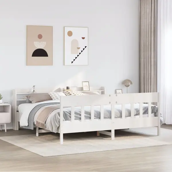 Gossi cadru de pat fara saltea, alb, 180x200 cm, lemn masiv pin