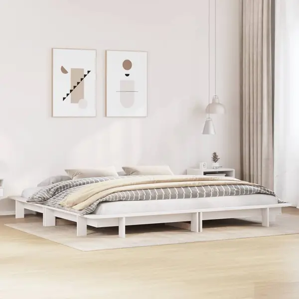 Gossi cadru de pat fara saltea, alb, 200x200 cm, lemn masiv pin