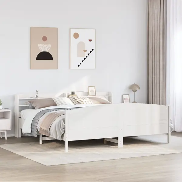 Gossi cadru de pat fara saltea, alb, 200x200 cm, lemn masiv pin