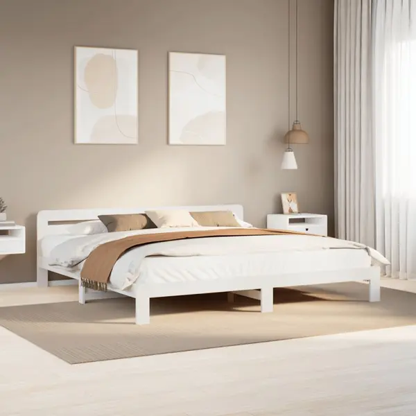Gossi cadru de pat fara saltea, alb, 200x200 cm, lemn masiv pin