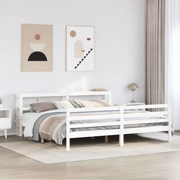 Gossi cadru de pat fara saltea, alb, 200x200 cm, lemn masiv pin