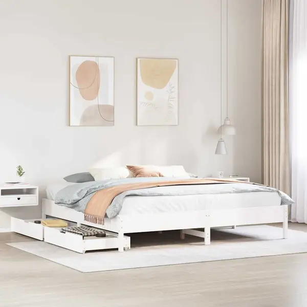Gossi cadru de pat fara saltea, alb, 200x200 cm, lemn masiv pin