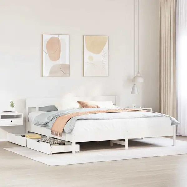 Gossi cadru de pat fara saltea, alb, 200x200 cm, lemn masiv pin