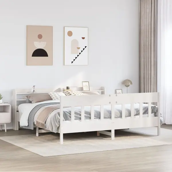 Gossi cadru de pat fara saltea, alb, 200x200 cm, lemn masiv pin