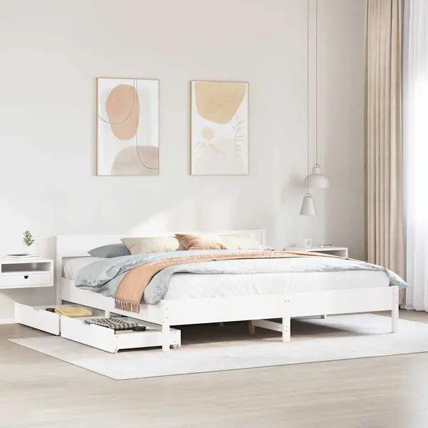 Gossi cadru de pat fara saltea, alb, 200x200 cm, lemn masiv pin